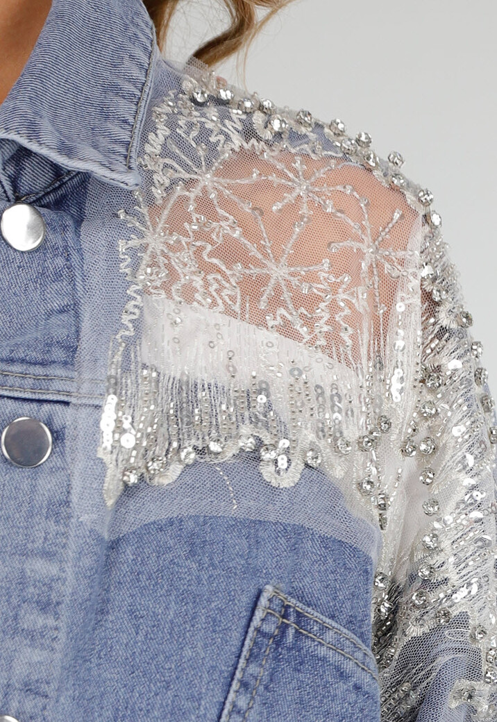 Blauw Denim Jasje met Glitter Details