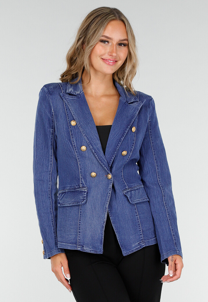 Donkerblauwe Jeans Blazer met Buttons