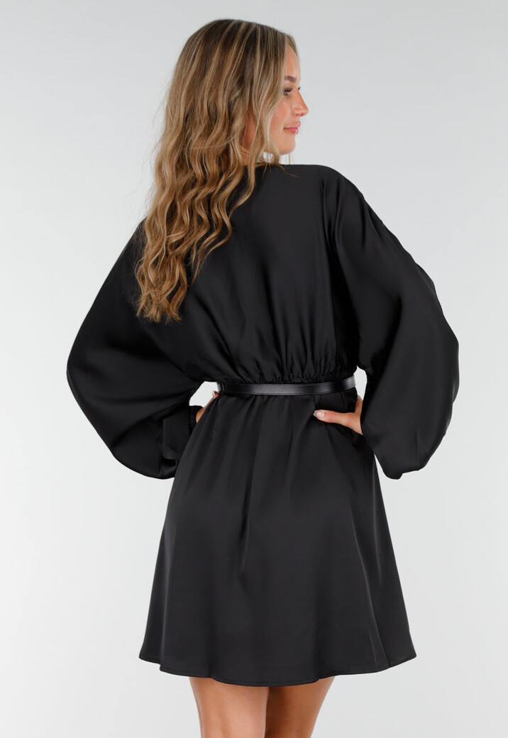 Zwarte Satijnen Longsleeve Skater Jurk