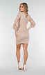 Taupe Overslag Stretch Jurk met Crochet Mouwen