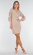 Taupe Overslag Stretch Jurk met Crochet Mouwen