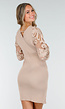 Taupe Overslag Stretch Jurk met Crochet Mouwen