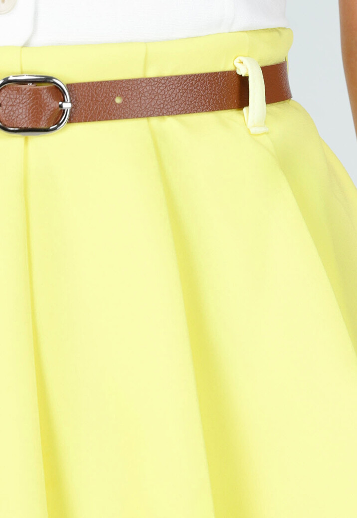 Butter Yellow Skort met Plooien en Tailleband met Riem