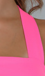 Neon Roze Strakke Top met Strappy Rug Detail