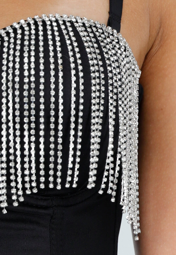 Zwarte Push Up Strass Bustier