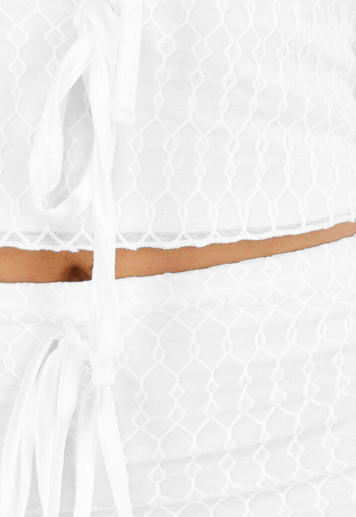 Wit Maxi 2-Piece Set met Stretch en Gehaakte Look