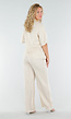 Beige Linnenlook Set met Rechte Broek en Blazer Top