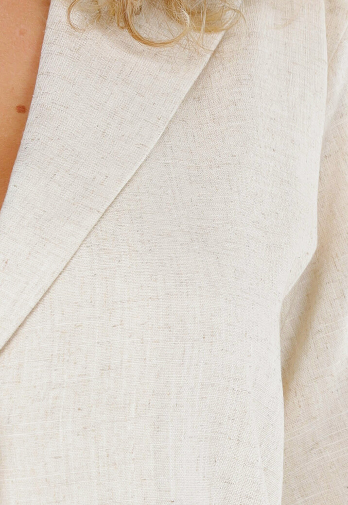 Beige Linnenlook Set met Rechte Broek en Blazer Top