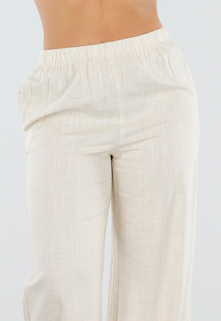 Beige Linnenlook Set met Rechte Broek en Blazer Top