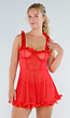 Rode Transparante Babydoll Lingerieset met Bloemenrand