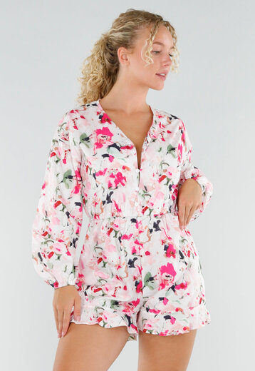 Bloemen Playsuit met Lange Pofmouwen