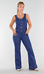 Blauwe Mouwloze Denim Flared Jumpsuit Stretch