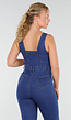Blauwe Mouwloze Denim Flared Jumpsuit Stretch