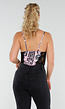 Roze Zwarte Body met Krantenprint en Kantdetails