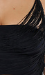 Zwarte Halter Crop Top met Opengewerkte Franjes