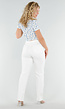 Witte Crop Top met Blauwe Bloemen en Kanten Halslijn