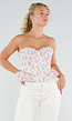 Roze Strapless Korset Top met Bloemenprint en Kant