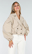 Korte Trench Coat in Beige met Pofmouwen en Knopen