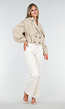 Korte Trench Coat in Beige met Pofmouwen en Knopen