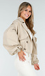 Korte Trench Coat in Beige met Pofmouwen en Knopen