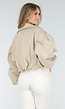 Korte Trench Coat in Beige met Pofmouwen en Knopen