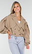 Korte Trench Coat in Camel met Pofmouwen en Knopen