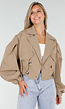 Korte Trench Coat in Camel met Pofmouwen en Knopen