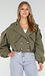 Korte Trench Coat in Armygroen met Double-Breasted Sluiting