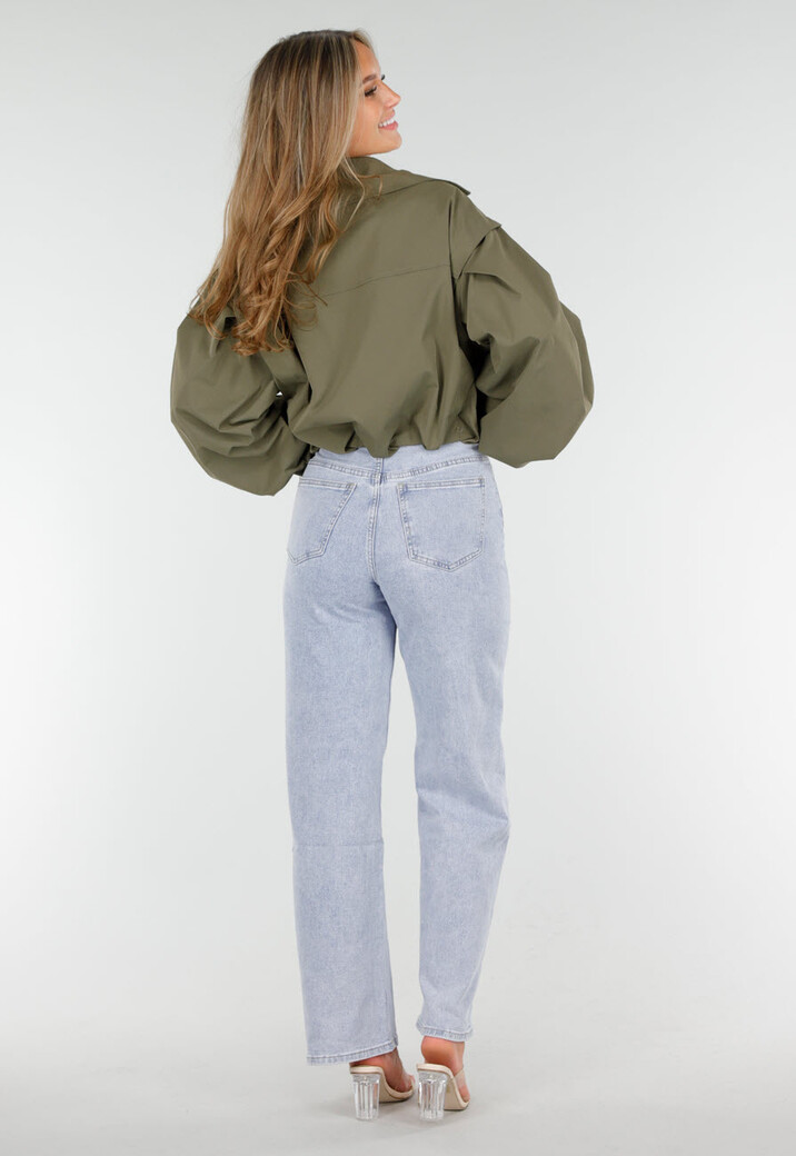 Korte Trench Coat in Armygroen met Double-Breasted Sluiting