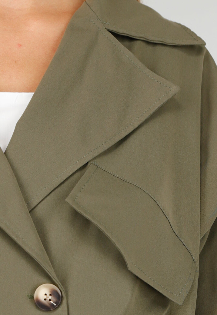 Korte Trench Coat in Armygroen met Double-Breasted Sluiting