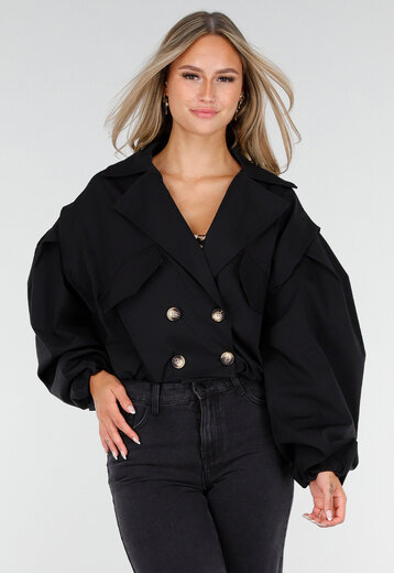Zwarte Korte Trench Coat