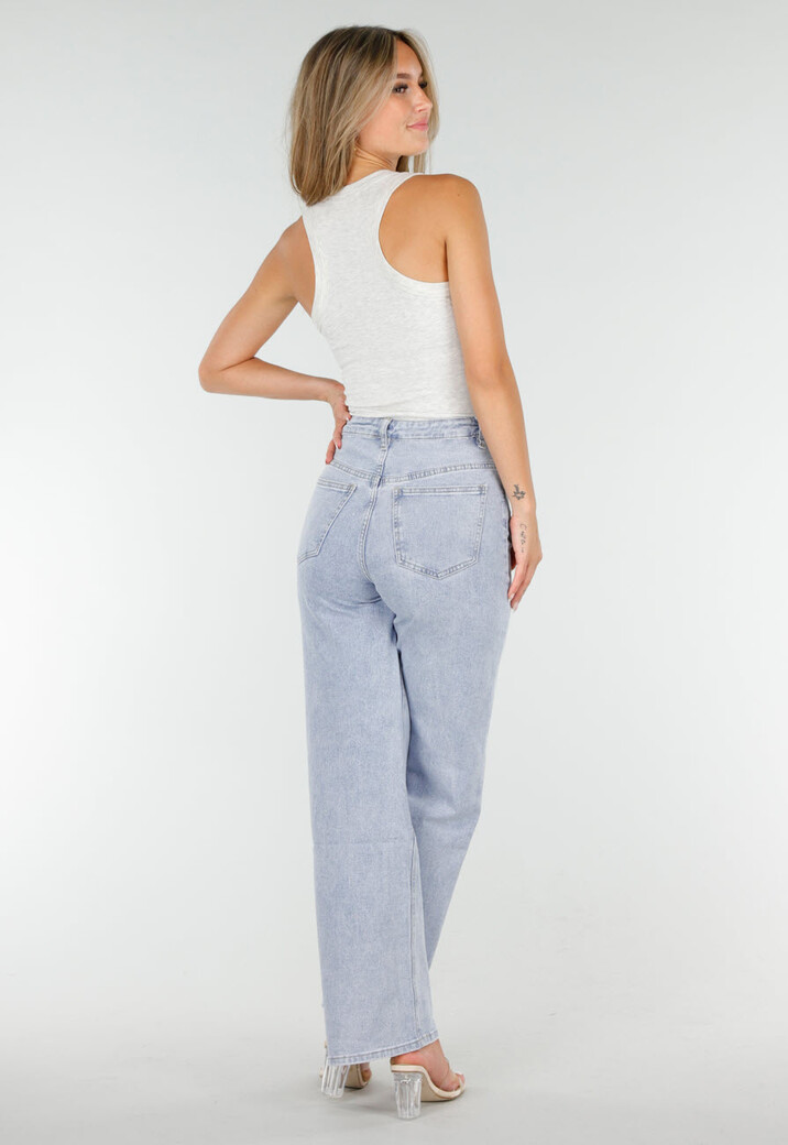 Lichtgrijze Rib Tanktop met Stretch en Brede Schouderband