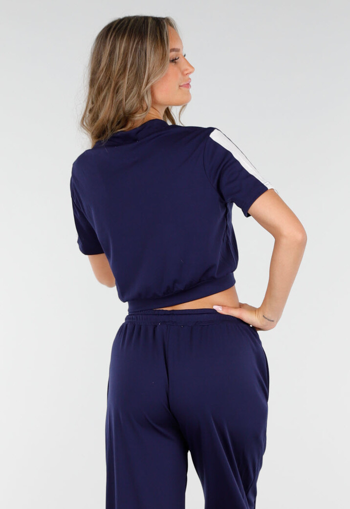 Donkerblauwe Two-Piece Set met Vestje en Wijde Pijpen