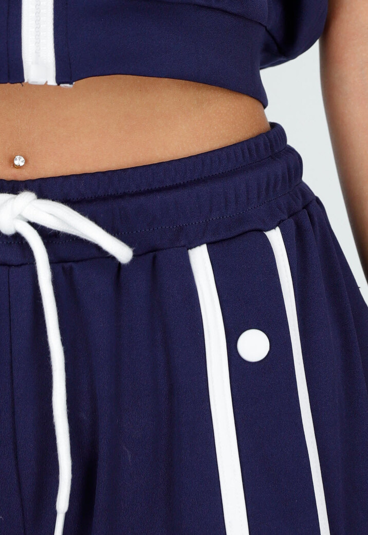 Donkerblauwe Two-Piece Set met Vestje en Wijde Pijpen