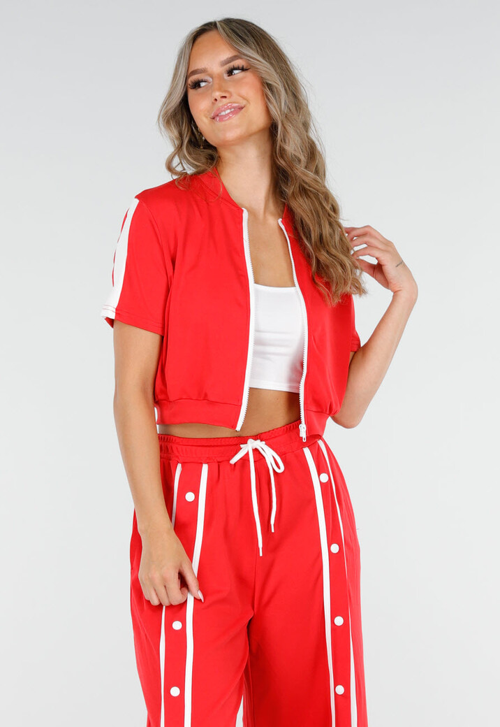 Rode Two-Piece Set met Vestje en Wijde Pijpen