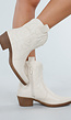 Beige Western Enkellaarsjes met Sierstiksels en Rits