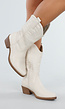 Beige Cowboylaarzen met Sierstiksels en Rits