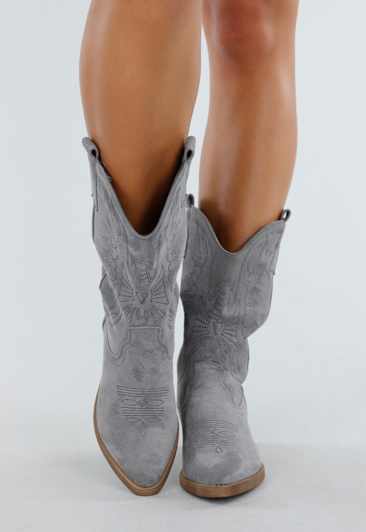 Grijze Suèdelook Cowboylaarzen met Sierstiksels