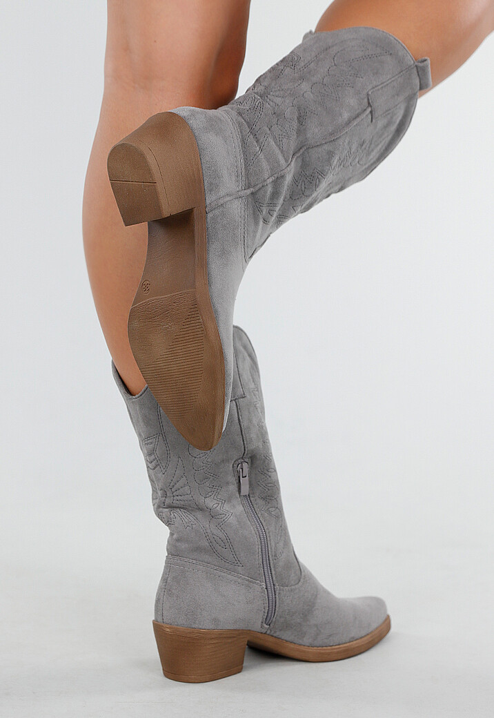 Grijze Suèdelook Cowboylaarzen met Sierstiksels