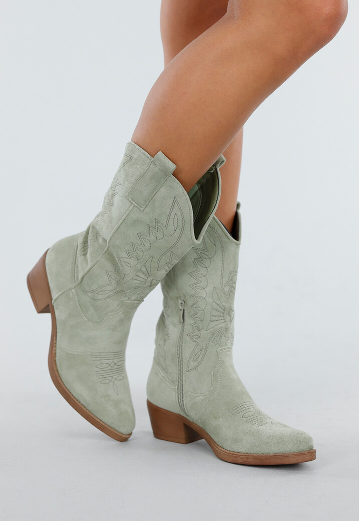 Groene Cowboylaarzen met Western Stiksel en Rits