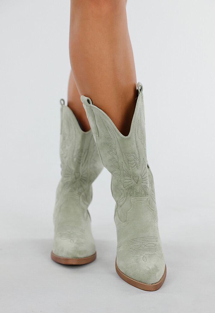 Groene Cowboylaarzen met Western Stiksel en Rits