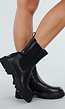 Zwarte Lederlook Enkelboots met Chunky Zool en Zijrits