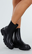 Zwarte Lederlook Enkelboots met Chunky Zool en Zijrits