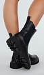 Zwarte Lederlook Enkelboots met Chunky Zool en Zijrits