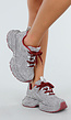 Zilveren Glitter Sneakers met Bordeaux Zool en Veters