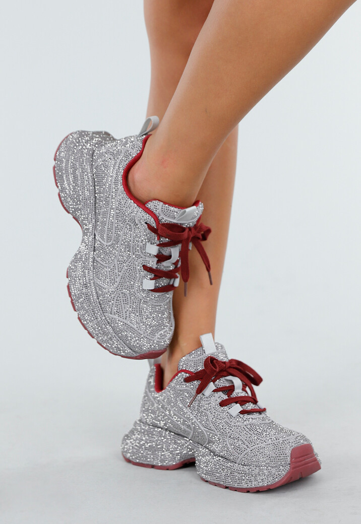 Glitter Sneakers Zilver Bordeaux