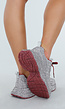 Zilveren Glitter Sneakers met Bordeaux Zool en Veters