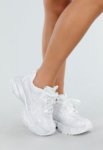 Witte Chunky Strass Sneakers