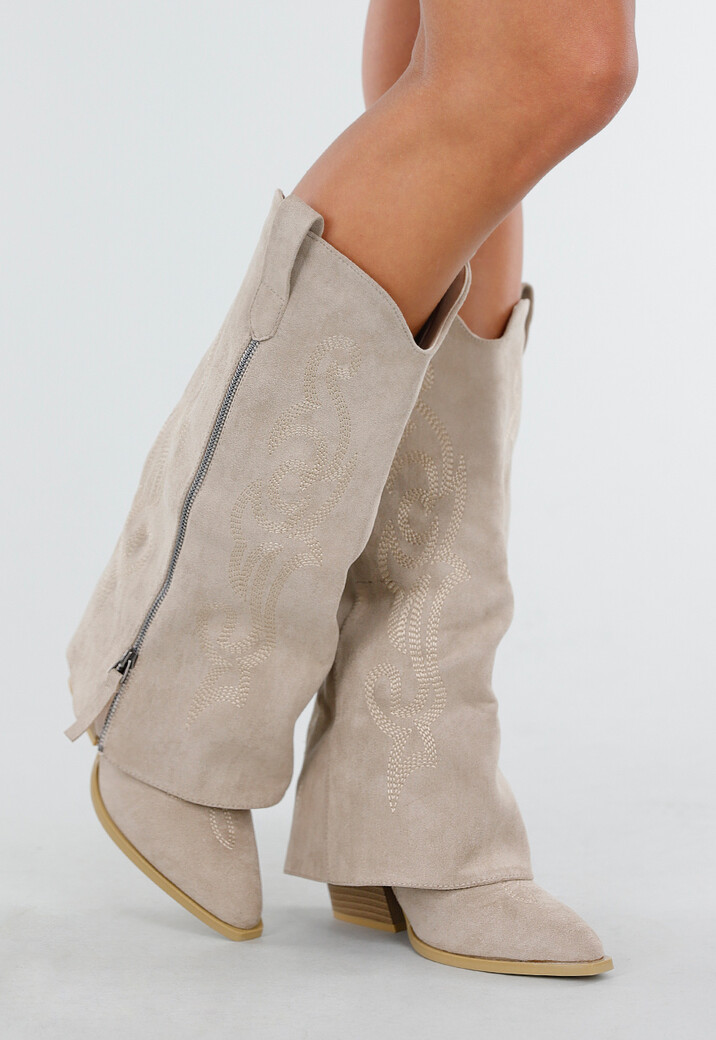 Beige Overlap Cowboylaarzen met Borduursel