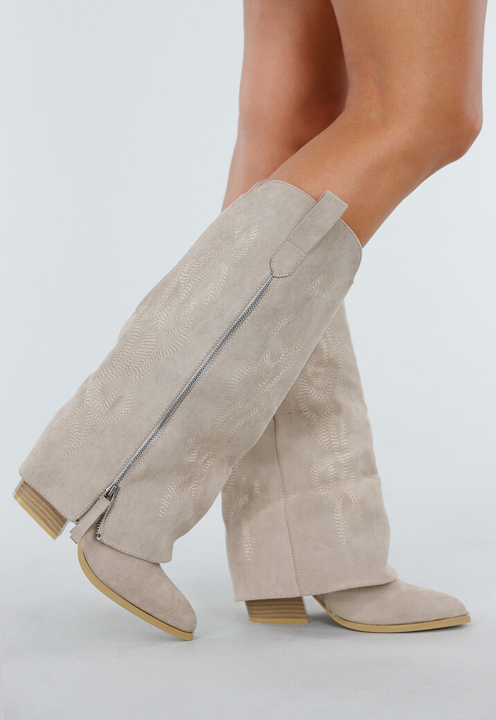 Beige Overlap Cowboylaarzen met Borduursel
